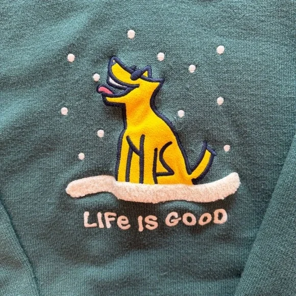 Life is Good Hoodie Womens Large Green Dog Graphic Knit Sweater - Picture 4 of 8